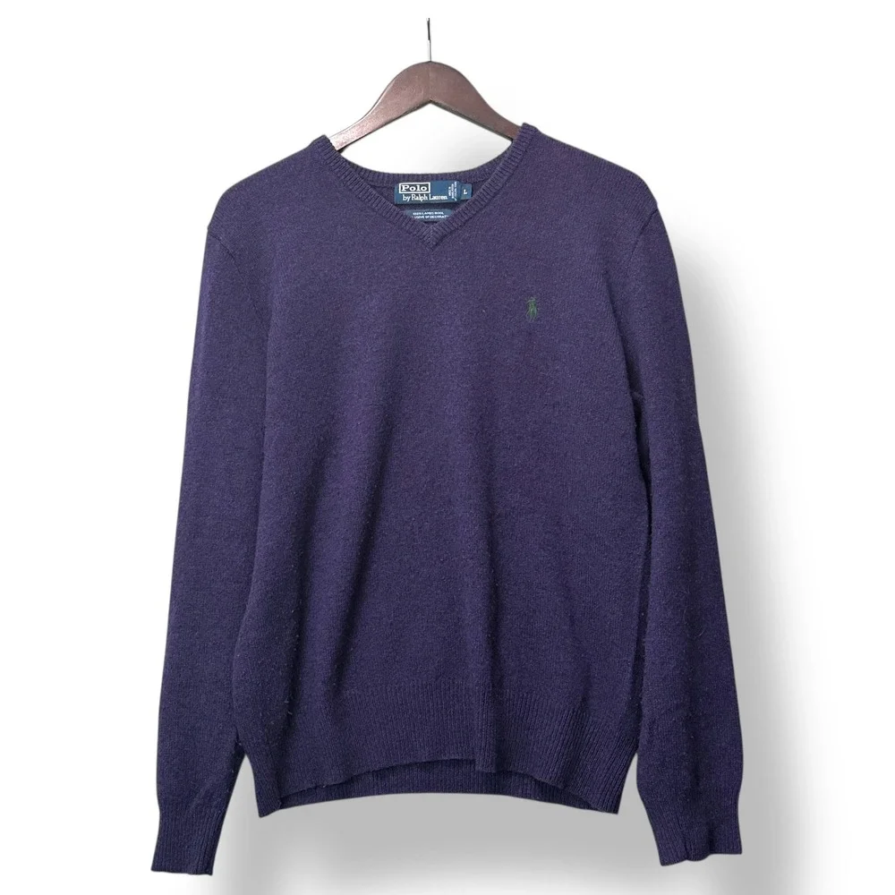 Polo Ralph Lauren‎ Men Lambswool Purple V Neck Sweater L Knit Heritage Preppy